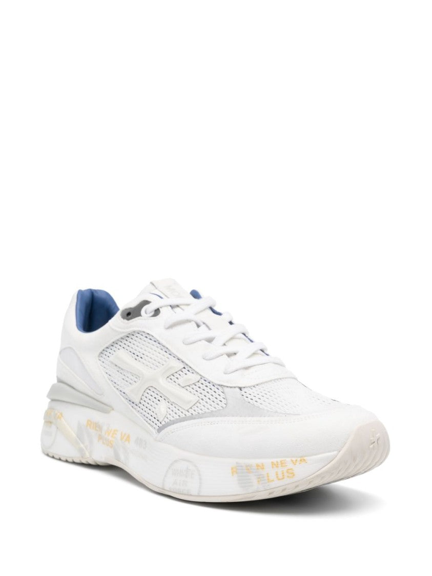 Premiata Technical Fabric Suede White Round-Toe Sneakers