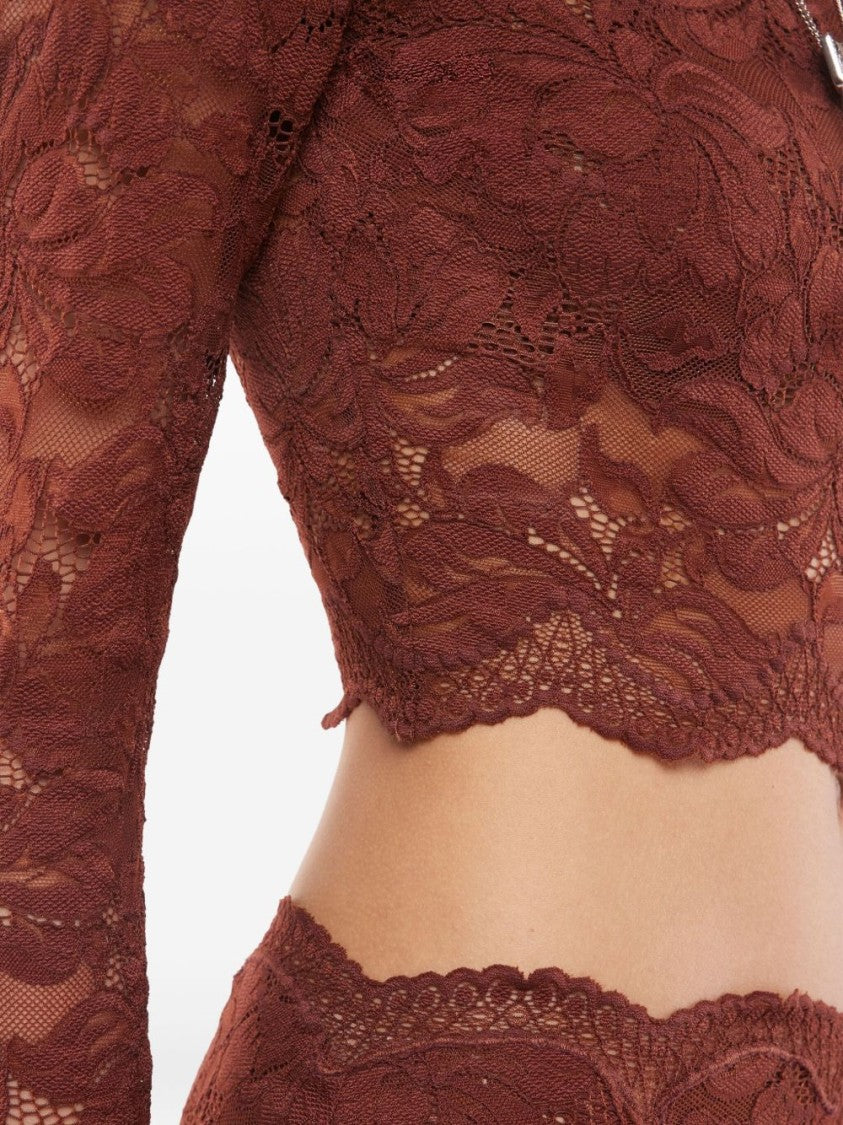 Rabanne Intricate Floral Lace Long-Sleeve Top
