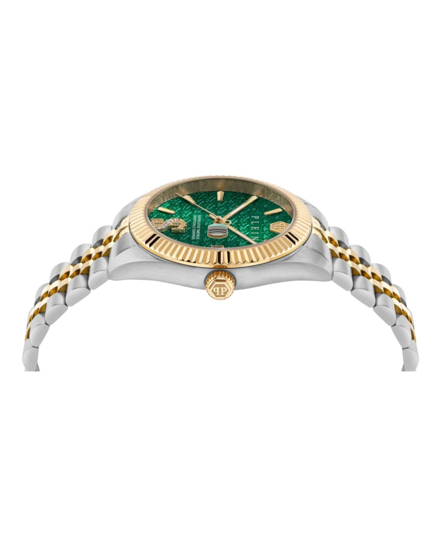 Philipp Plein Date Superlative Crystal Watch With Green Guilloche Dial