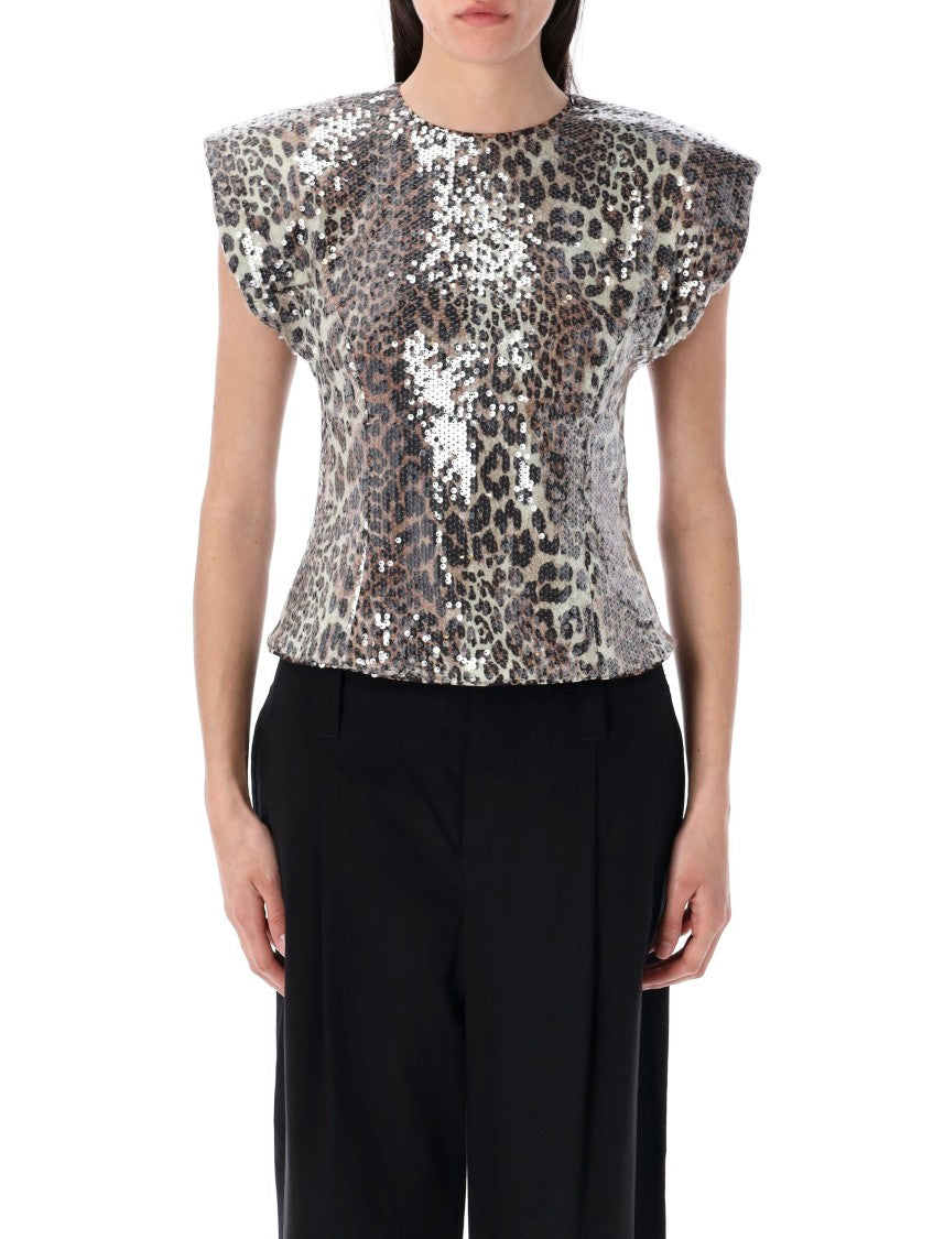 Ganni Blouse Top Sequin Leo