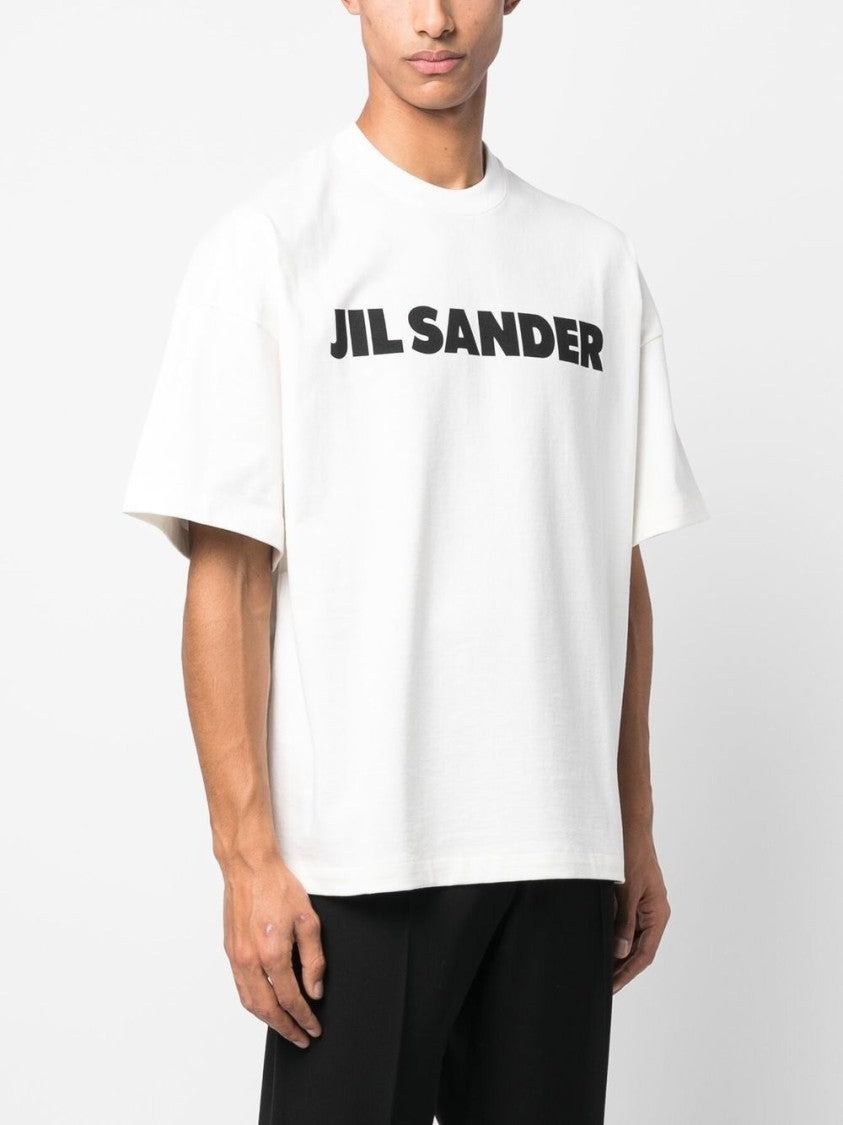 Jil Sander White Cotton T-Shirt With Logo Print