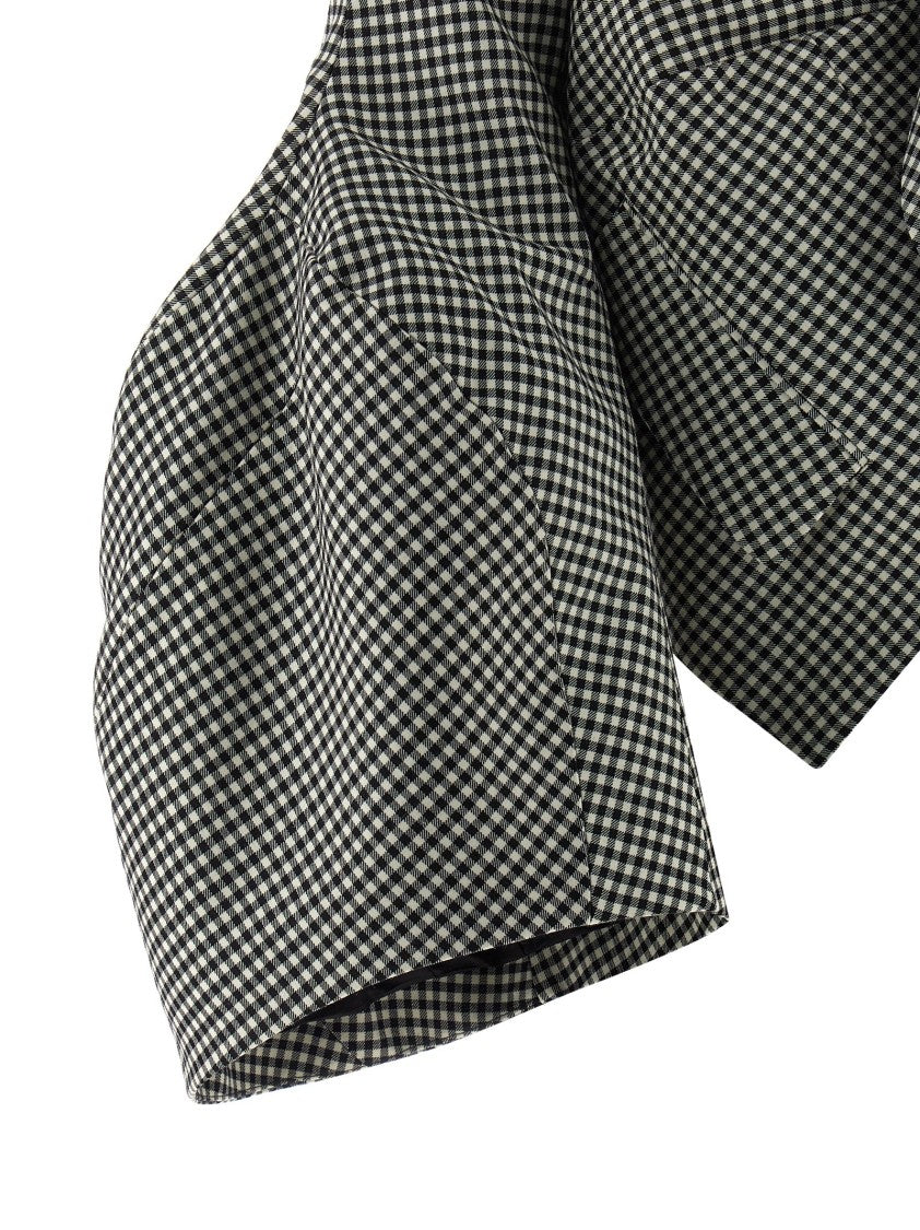 Comme Des Garçons Vichy Patterned Wool Shrug With Dramatic Ruffled Sleeves