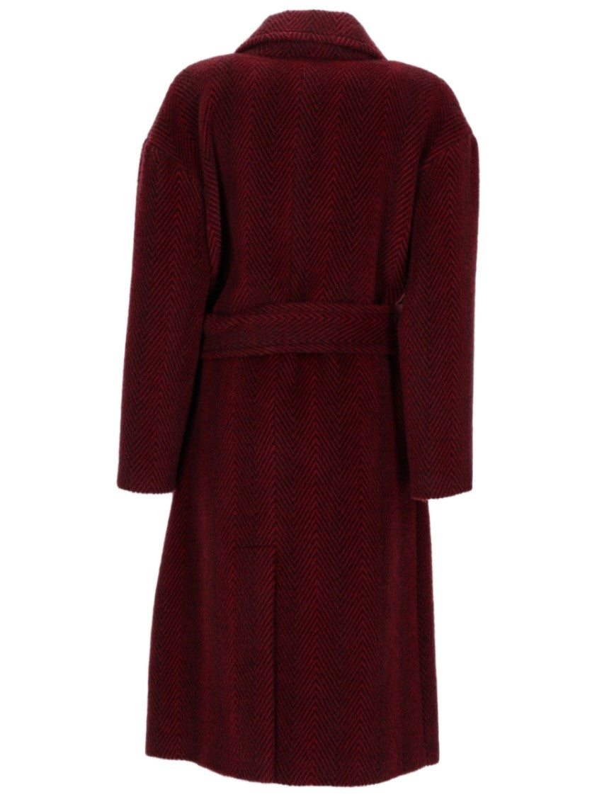 Paltò Burgundy Herringbone Coat With Wide Lapel