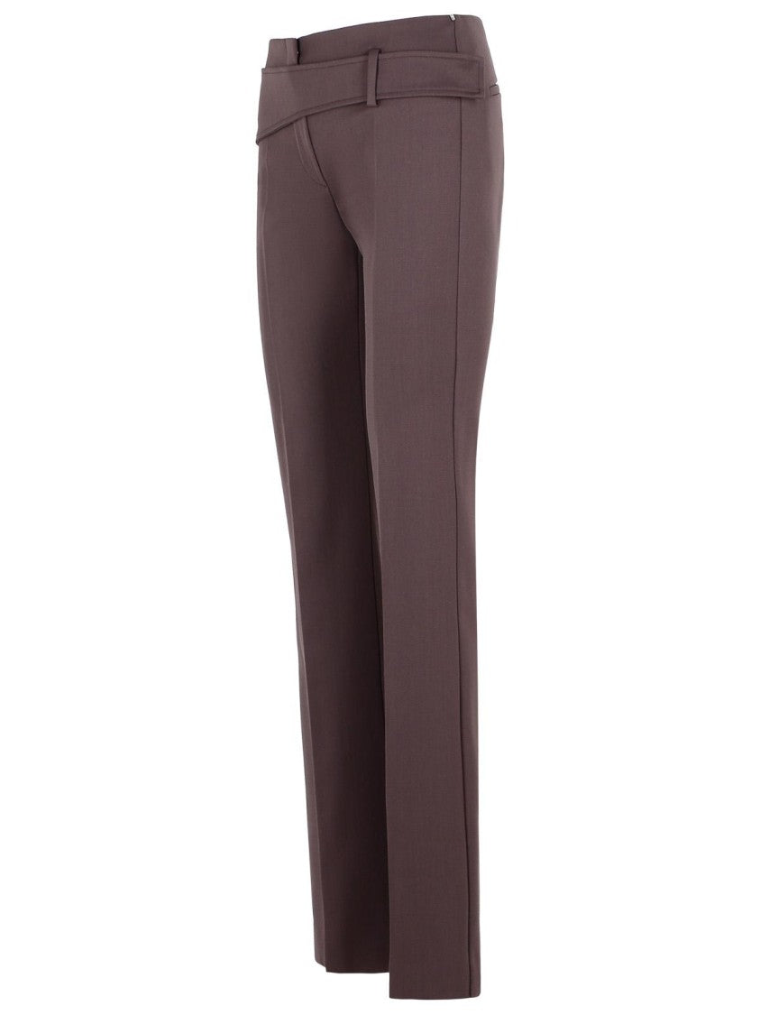 Sportmax 'Banda' Slim Trousers With Asymmetric Belt In Coffee Virgin Wool Blend