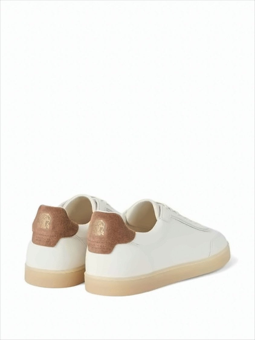Brunello Cucinelli Low-Profile Deer Leather Sneakers With Suede Heel Tab