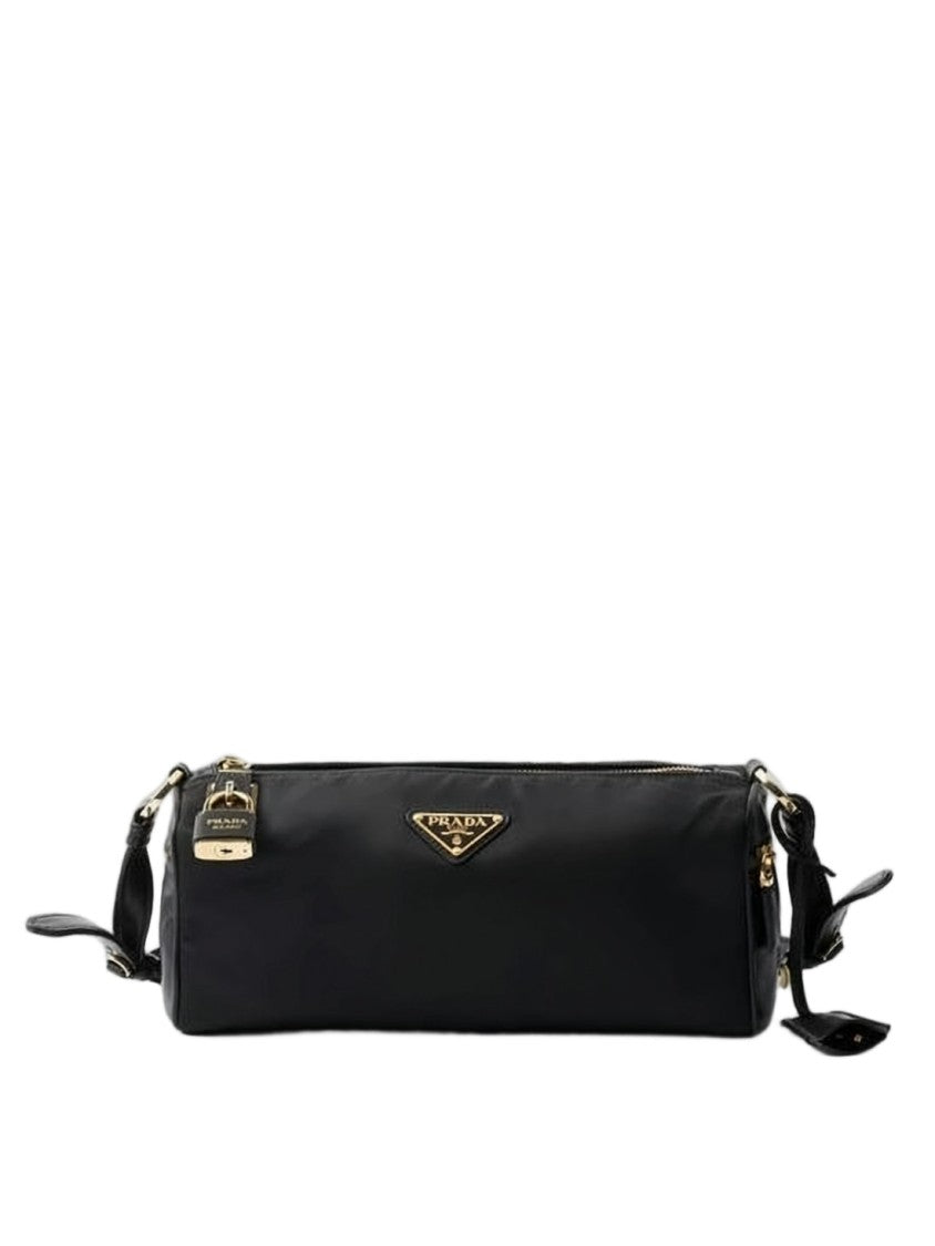 Prada Rectangular Black Shoulder Bag With Gold-Tone Accents