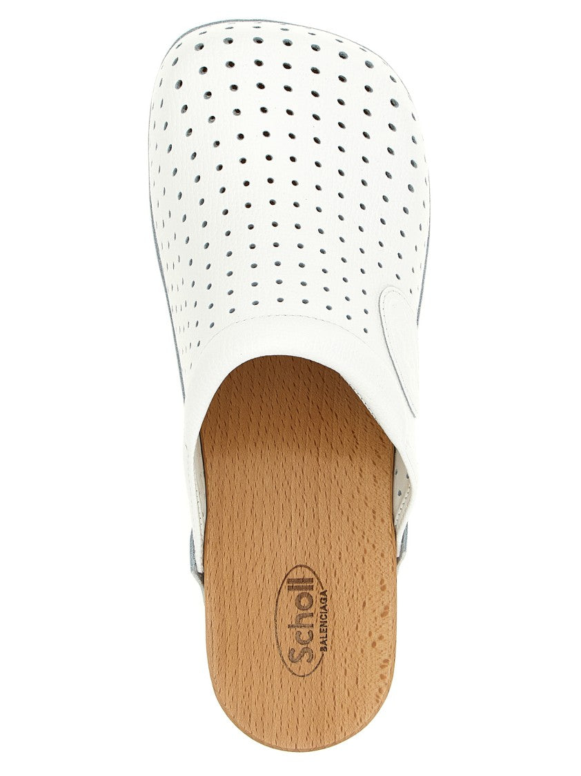 Balenciaga Perforated Calfskin Sabots With Wooden Sole