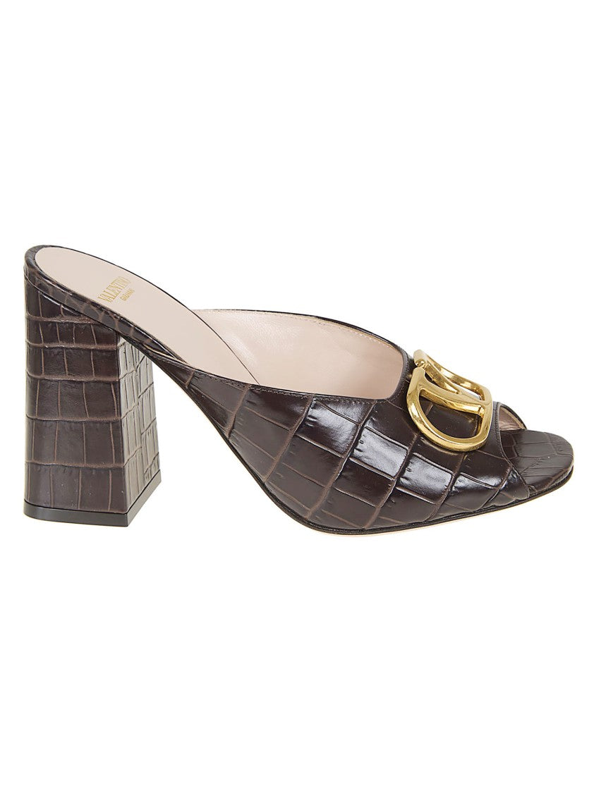 Valentino Garavani Crocodile-Effect Embossed Calfskin Slide Sandal With Vlogo Accent