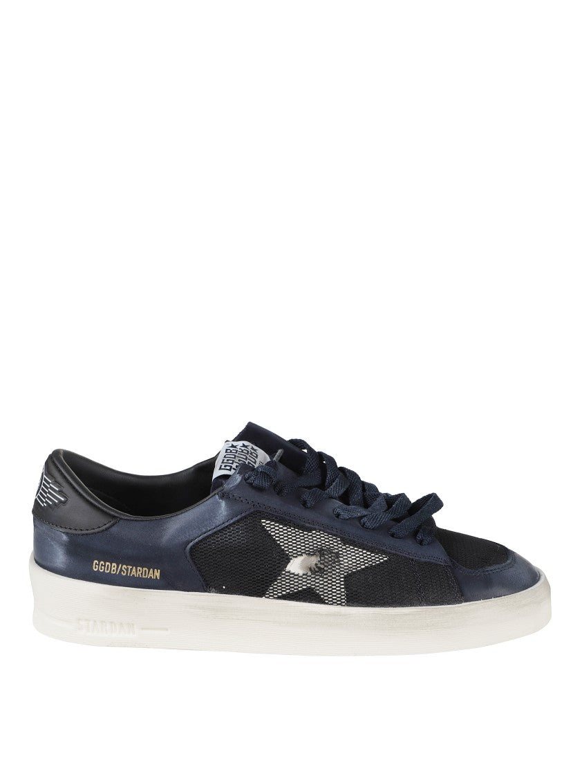 Golden Goose Dark Blue Mesh And Leather Sneakers With Iconic Star Logo
