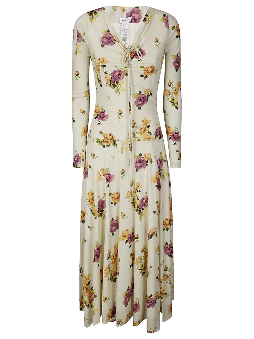 Acne Studios Floral-Print Long Sleeve Midi Dress