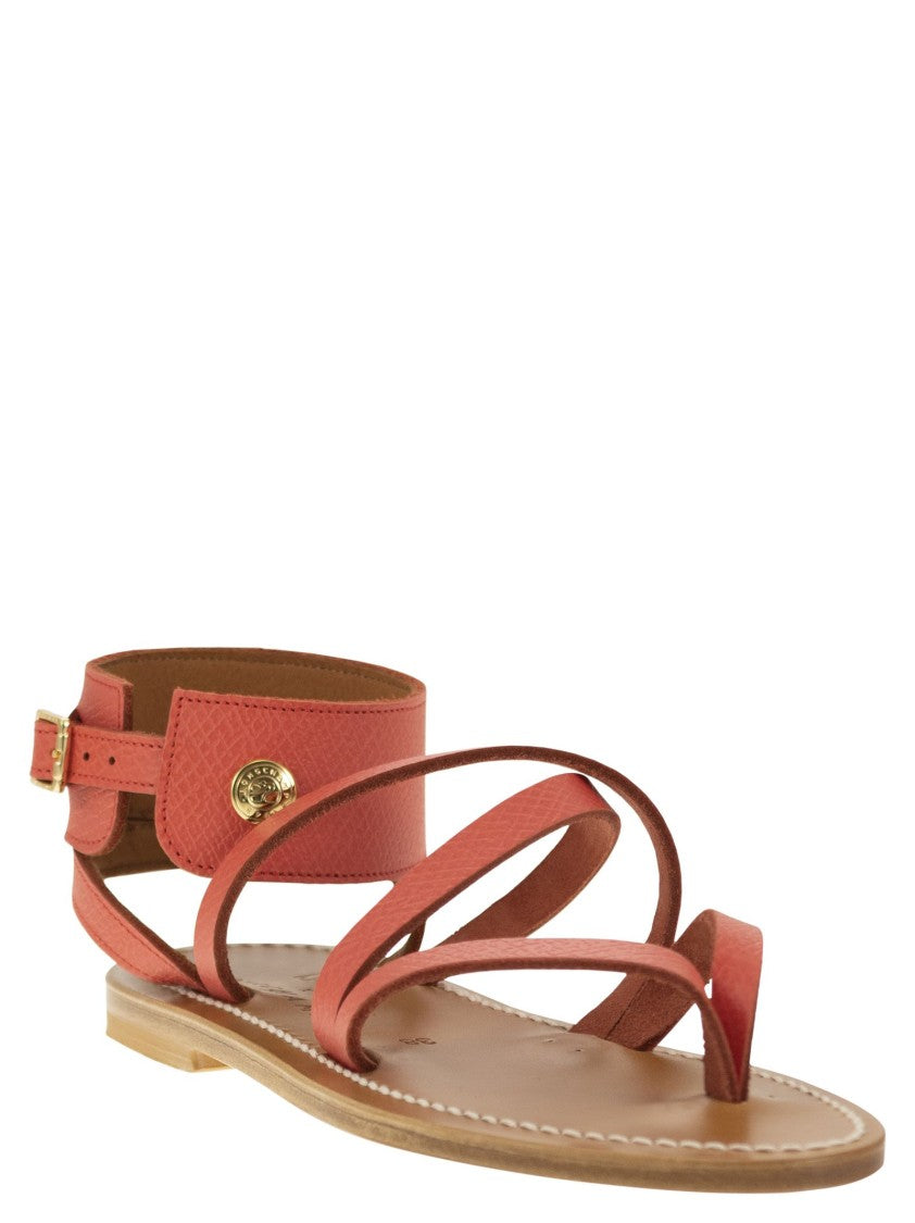 Longchamp Crisscross Strap Leather Sandals With Adjustable Ankle Band
