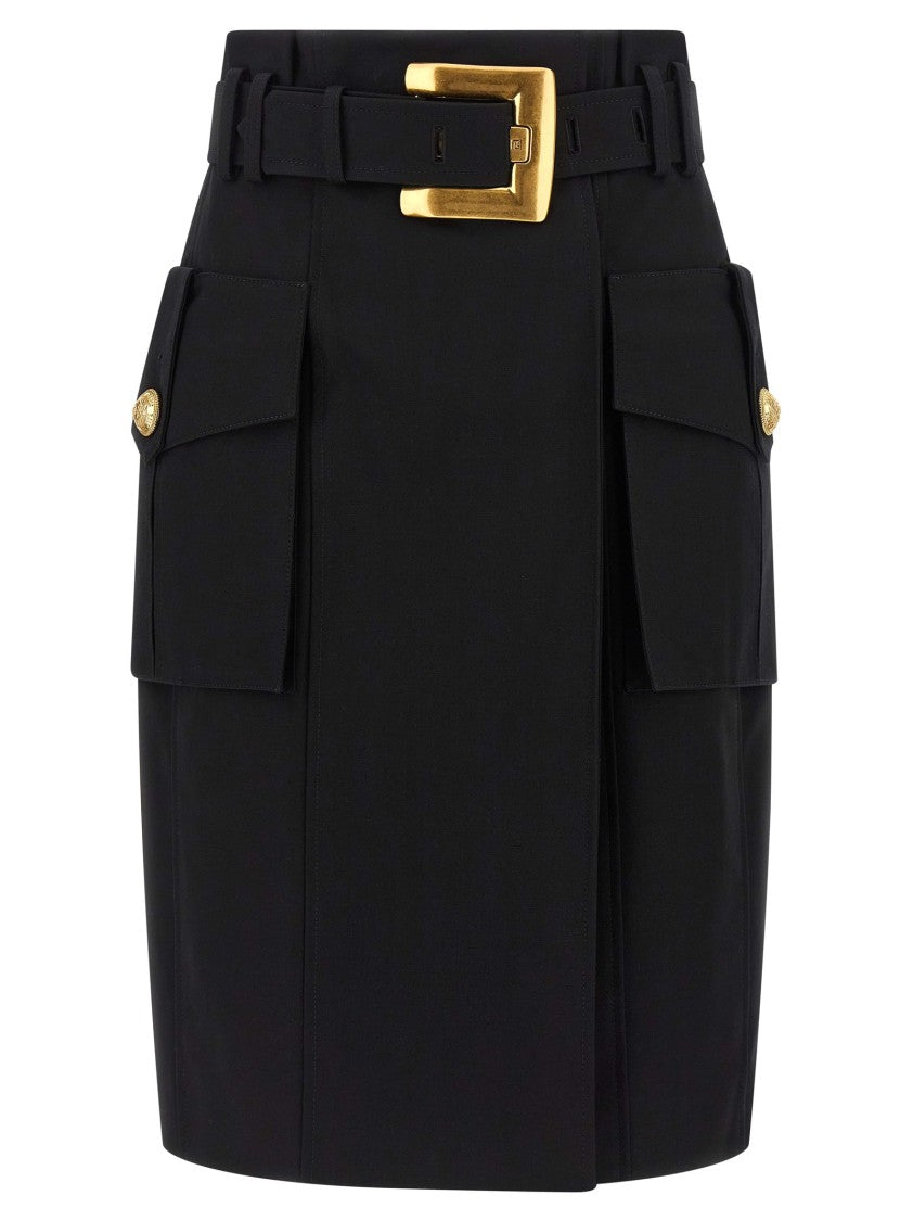 Balmain Structured Midi Wrap Skirt With Cargo Pockets And Removable Belt