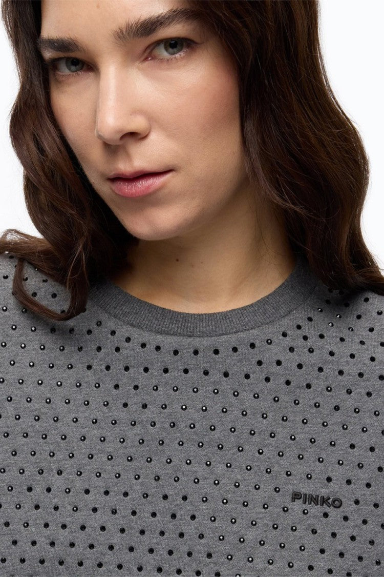 Pinko Grey Cotton Studded Sweatshirt