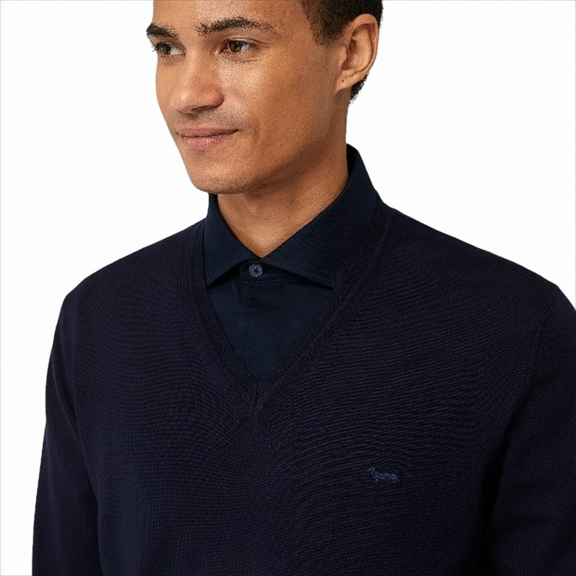 Harmont & Blaine Textured Knit V-Neck Pullover In Rich Blue