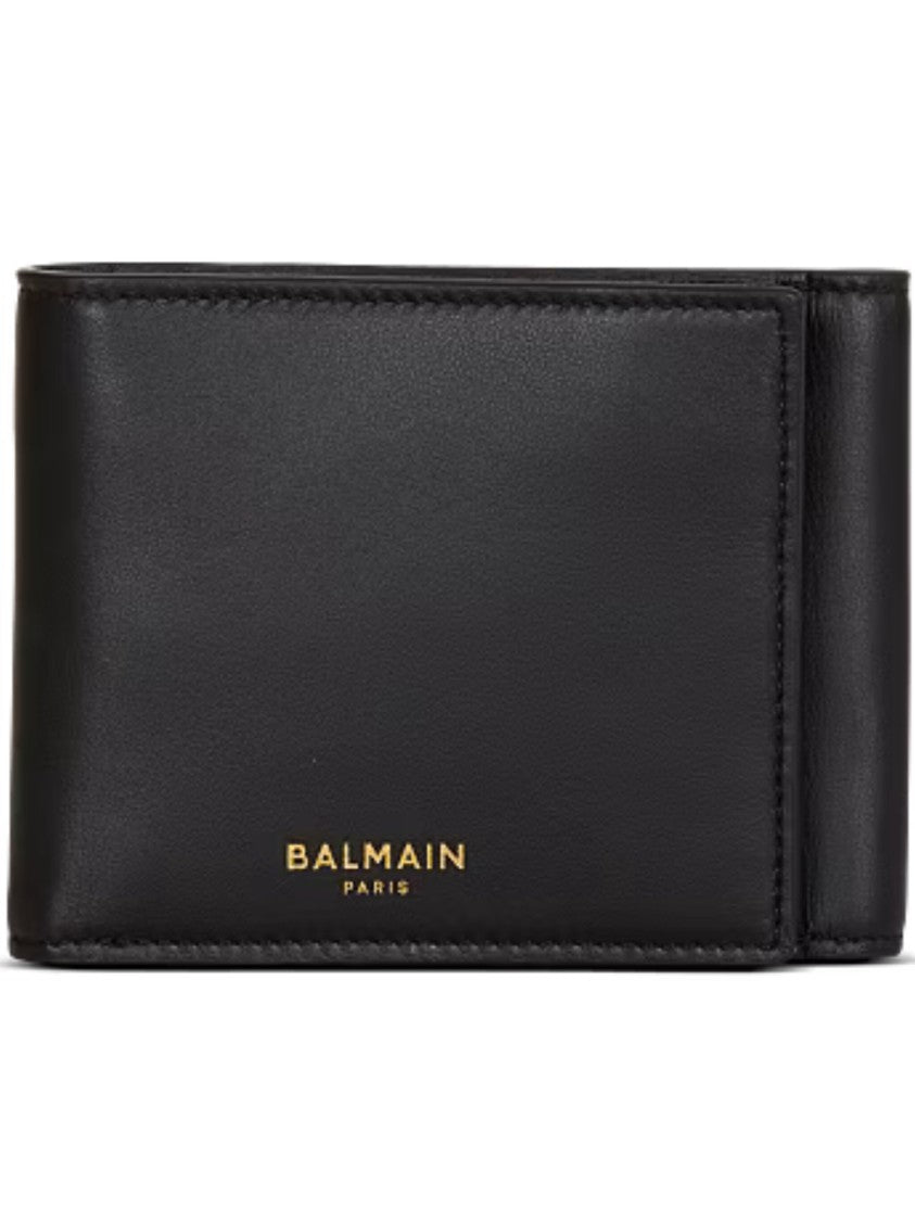 Balmain Black Trifold Smooth Leather Wallet