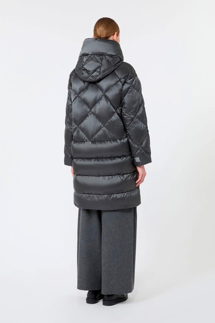 Max Mara Charcoal Mtctrefe Diamond-Quilted Hooded Polyamide Puffer Coat