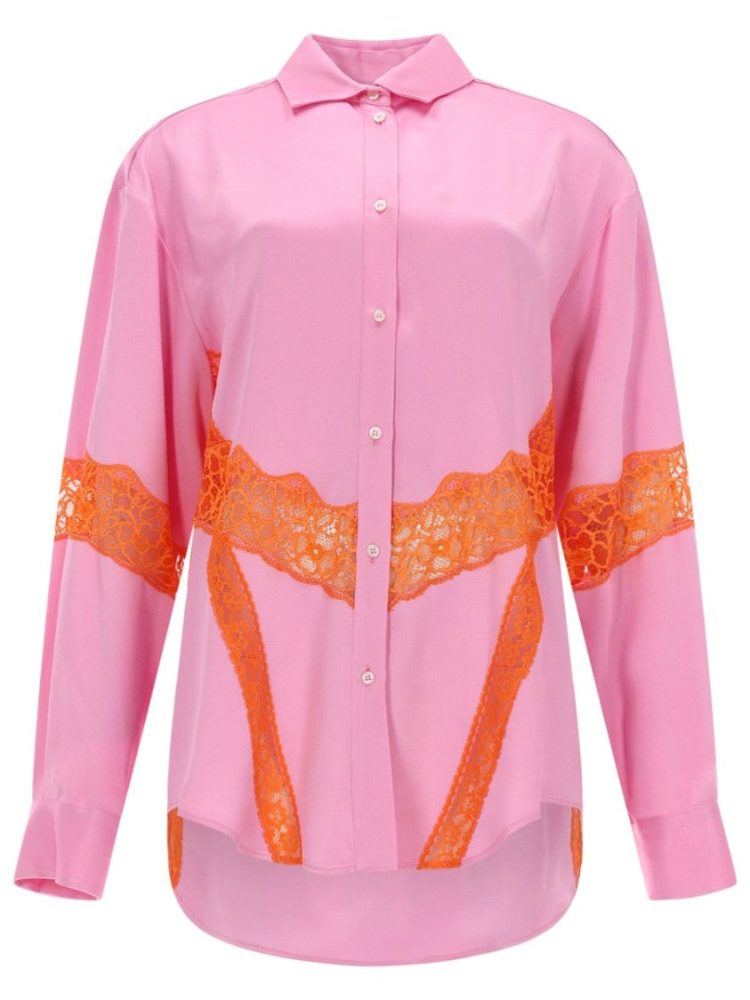 Msgm Pink Orange Lace Inserts Shirt