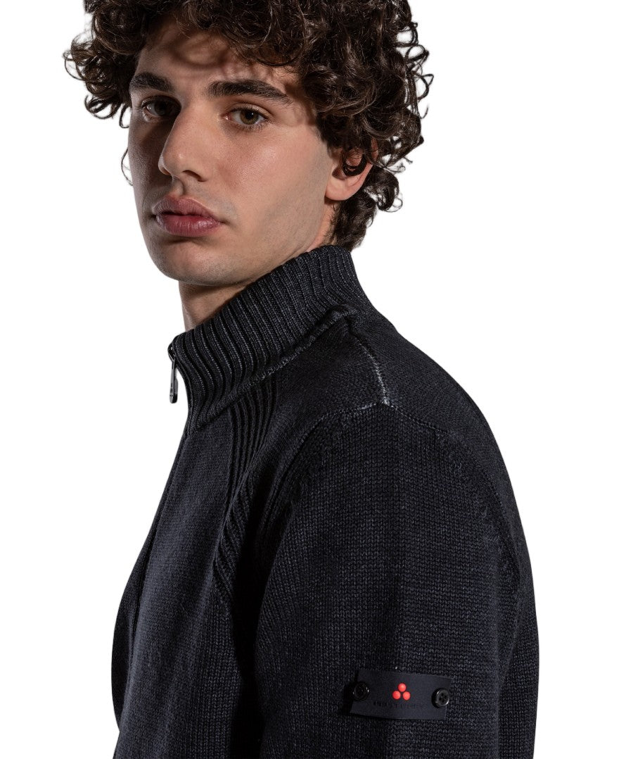 Peuterey Anthracite Pure Wool Tricot Zip Cardigan
