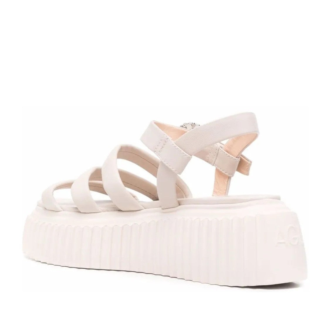Agl Beige Leather Shiny Padded Strap Sandals