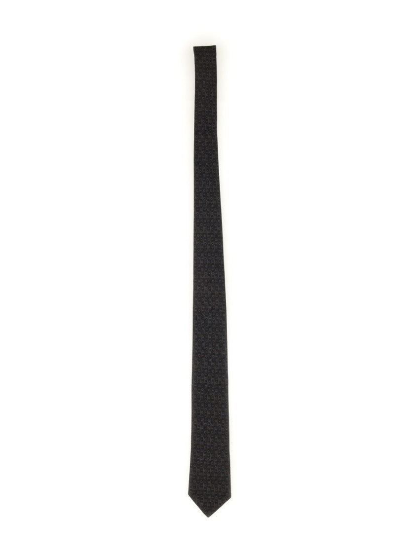 Ferragamo Neutrals Silk Gancini Jacquard Tie