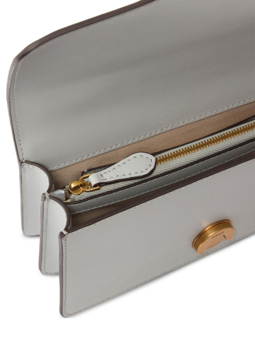 Pinko Rectangular Grey Handbag With Bird Clasp