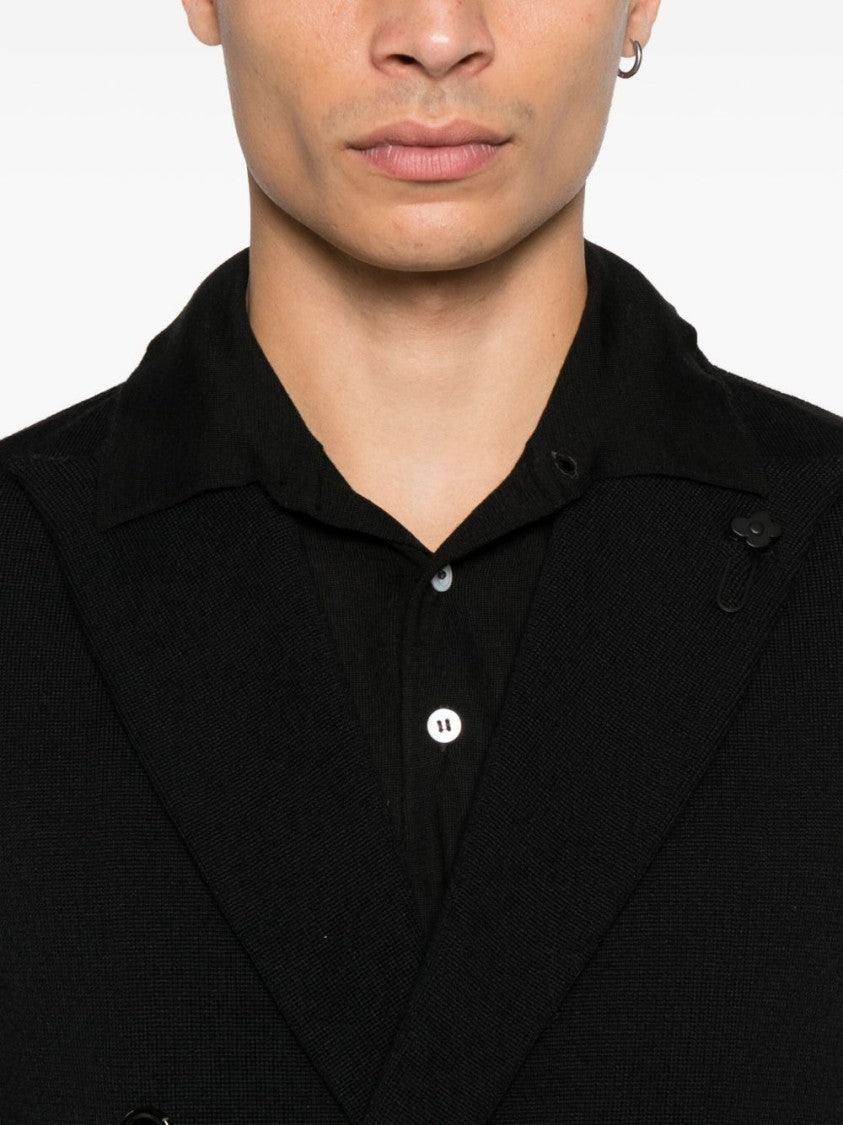 Lardini Double-Breasted Black Tailored Jacket With Structured Lapel