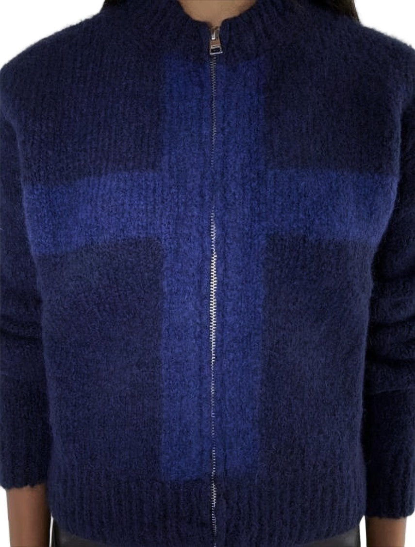 Paloma Wool Fuzzy Texture Zip-Up Cardigan With Cross Pattern