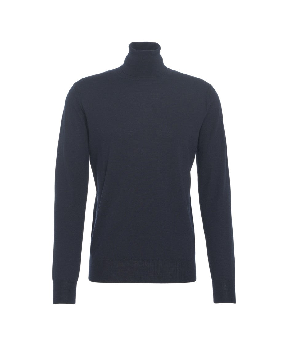 Paolo Pecora Blue Turtleneck Sweater With Ribbed Finishing