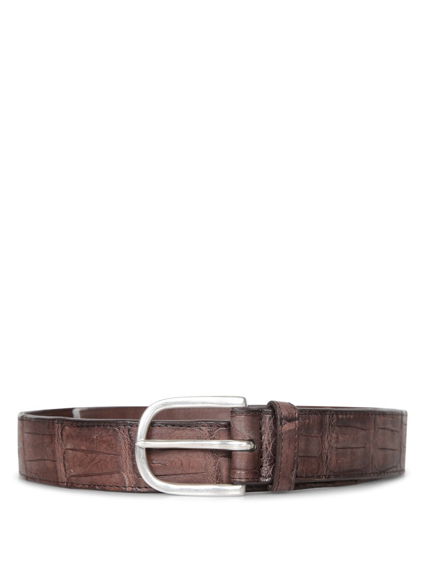 Orciani Textured Calf Leather Belt With Silver-Tone Buckle