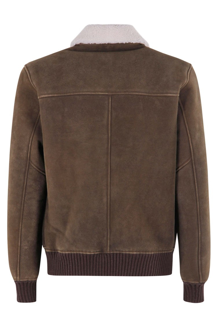 Hcr Suede Leather Jacket With Teddy Effect Collar
