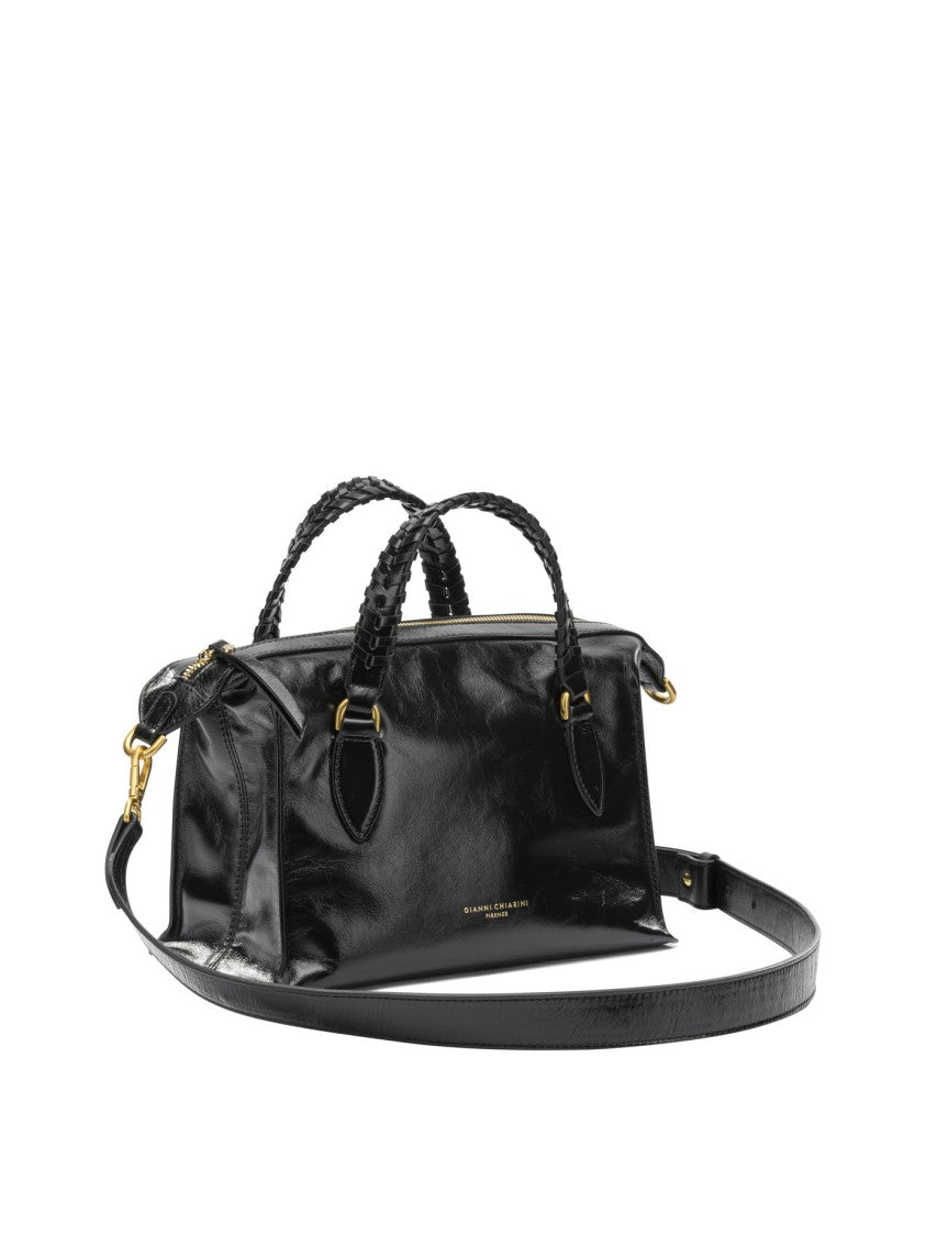 Gianni Chiarini Black Leather Handbag With Braided Handles And Gold Accents