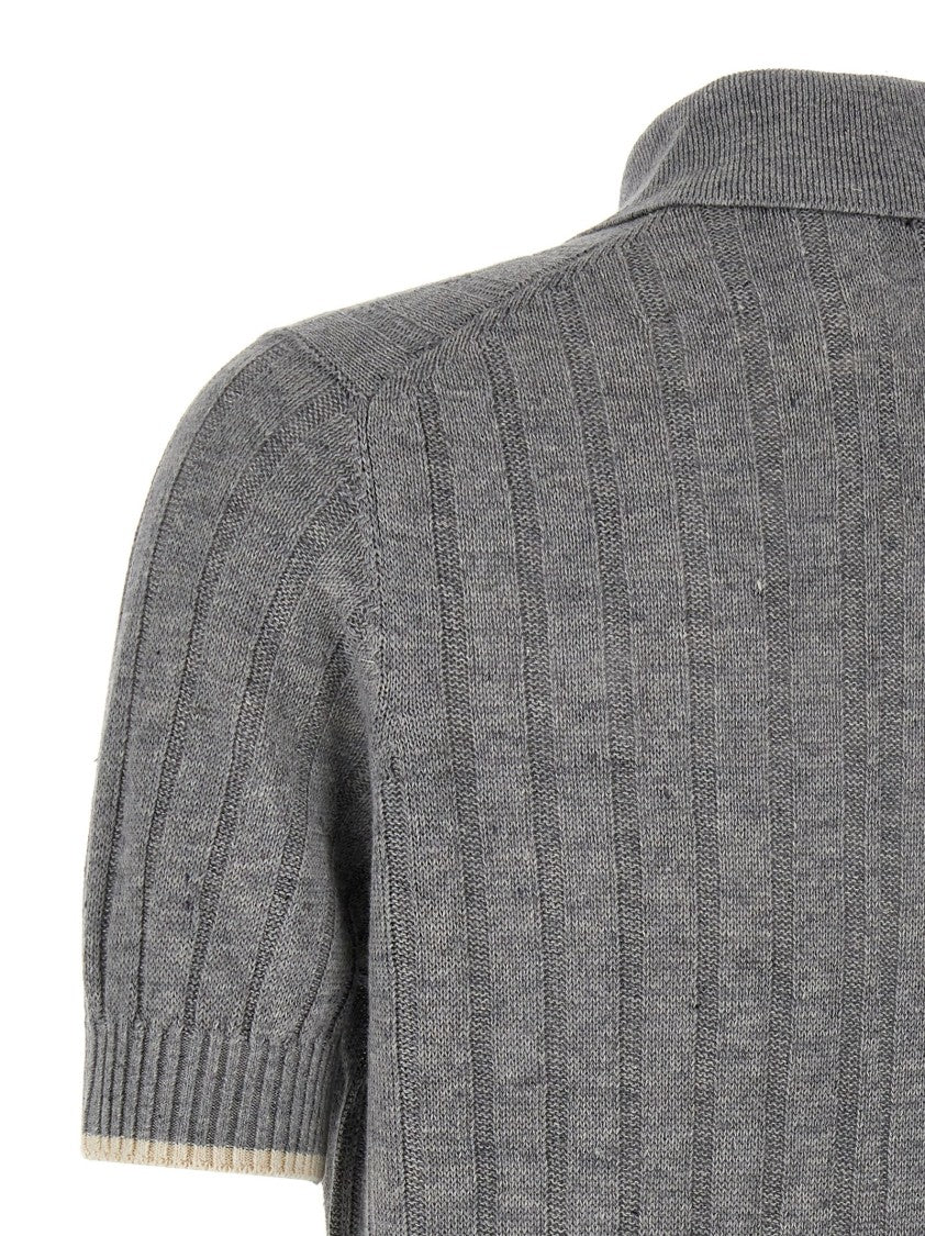 Brunello Cucinelli Ribbed Linen And Cotton Blend Polo Shirt
