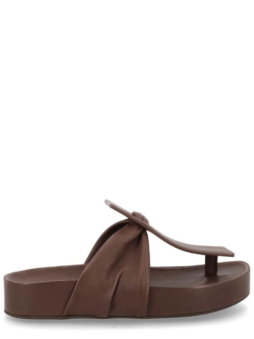 Uma Wang Sculptural Twisted Wide Strap Leather Sandals