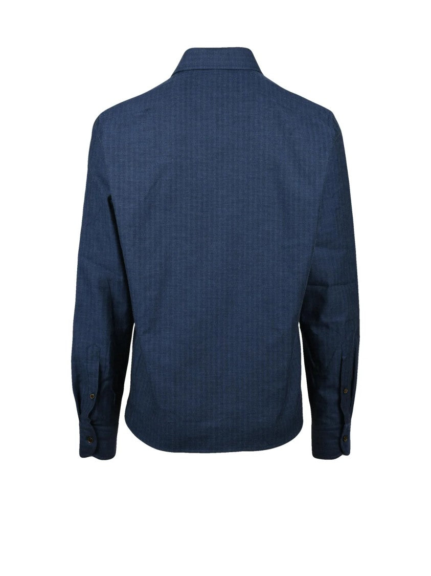 Sonrisa Silvery Textured Deep Blue Button-Up Shirt With Tailored Fit