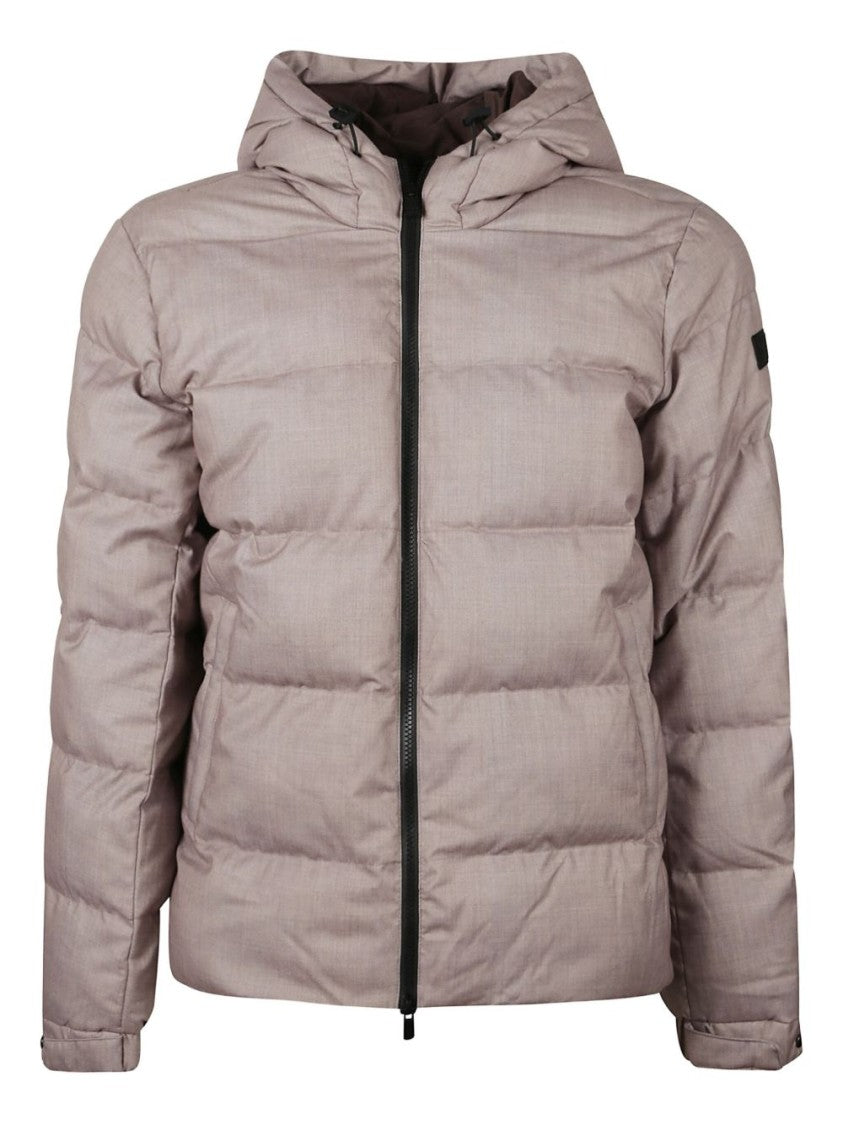 Mc2 Saint Barth Padded Beige Hooded Jacket With Logo Detail And Zip Fastening