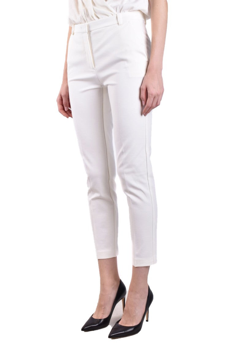 Pinko Cropped White Trousers Slim Tailoring Detailing