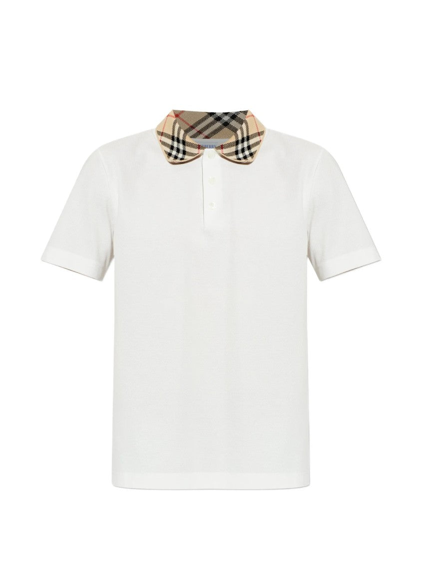 Burberry White Evan Cotton Plaid Collar Polo Shirt