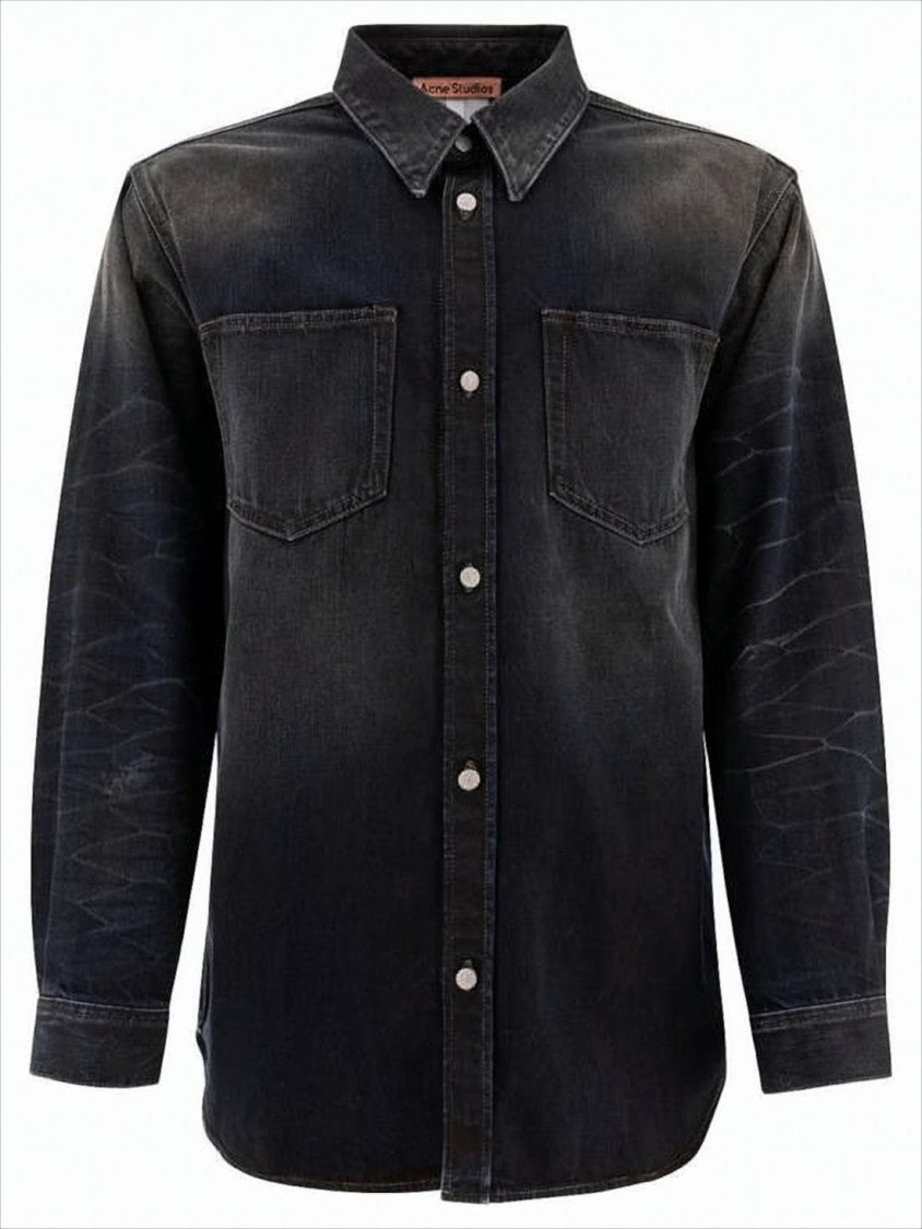 Acne Studios Washed Black Cotton Jacket With Dual Chest Pockets