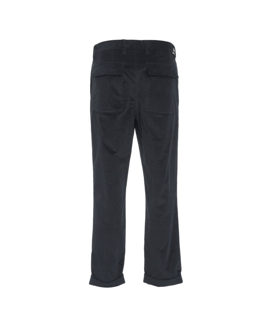 Paolo Pecora Classic Fit Black Corduroy Trousers With Stylish Pleats