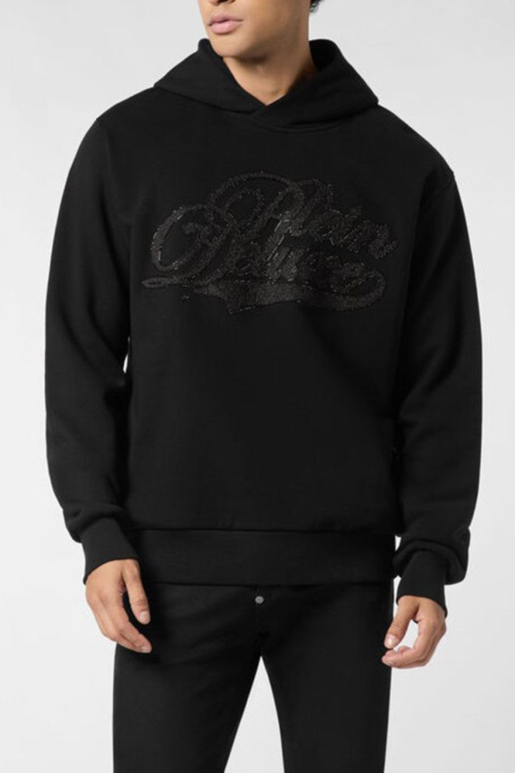 Philipp Plein Black Plein Deluxe Crystal-Embellished Cotton-Blend Hoodie