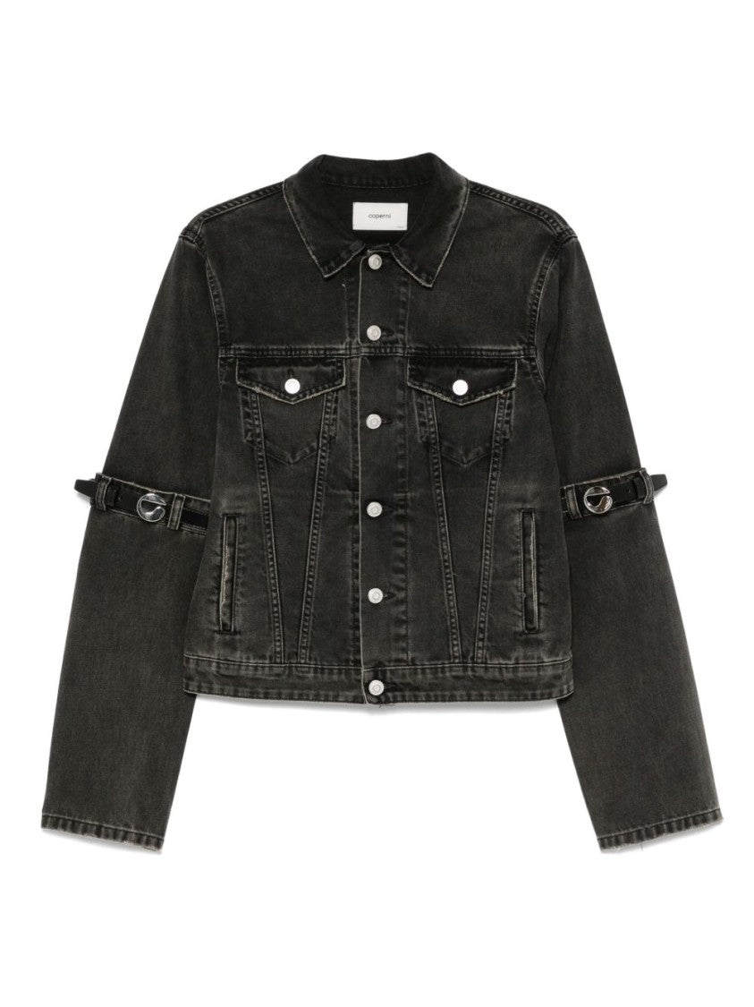Coperni Oversized Black Denim Jacket With Unique Strap Details