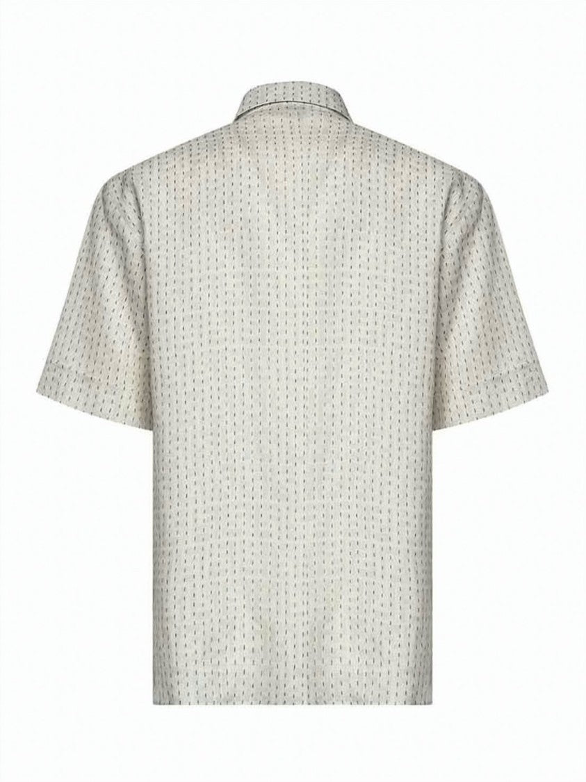 Fendi Short-Sleeve Linen Shirt With Concealed Button Placket
