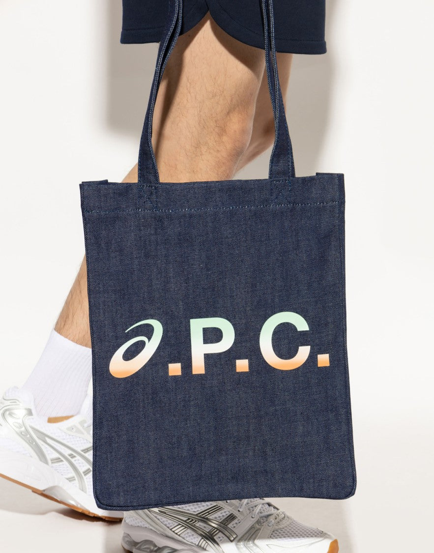A.P.C. Blue Lou Gradient Logo Cotton Tote Bag