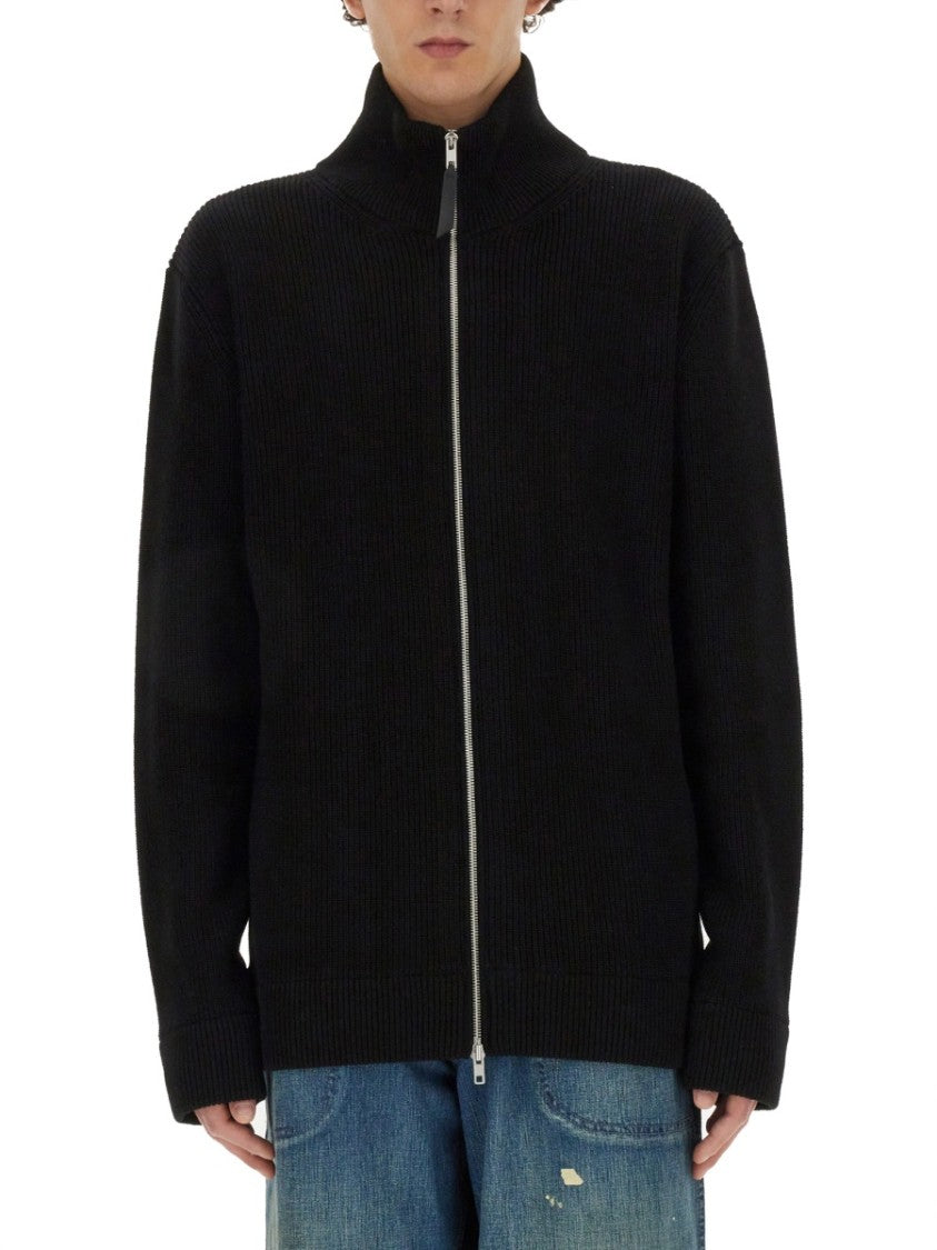 Maison Margiela Ribbed Knit Cardigan With Full Front Zipper And High Collar
