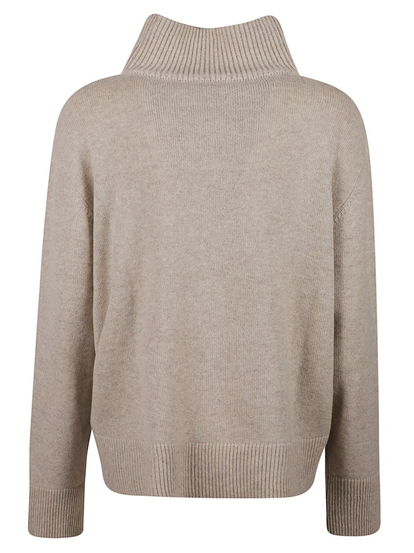 Anaii High Ribbed Collar Knit Sweater With Vertical Slit Detail