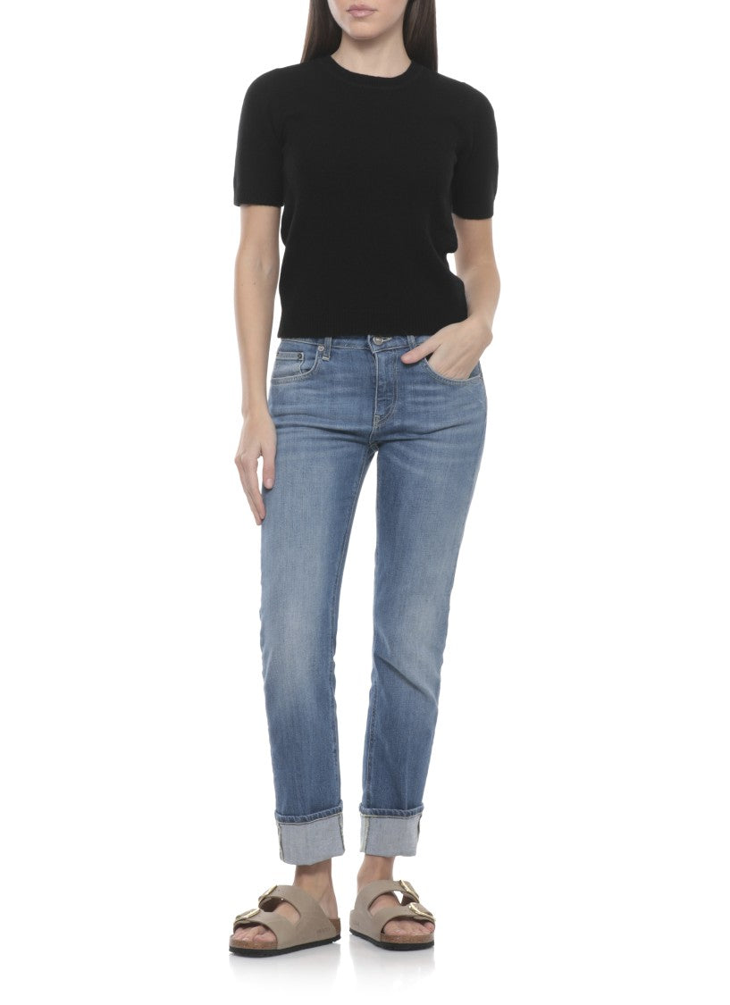 Dondup Blue Coco Leather Tab Denim Jeans