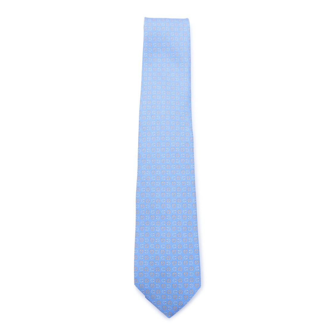 Ferragamo Light Blue Silk Tie With Geometric Print