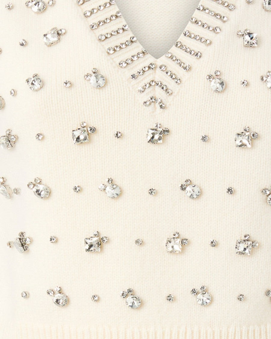 Pinko White Knit Vest With Rhinestones