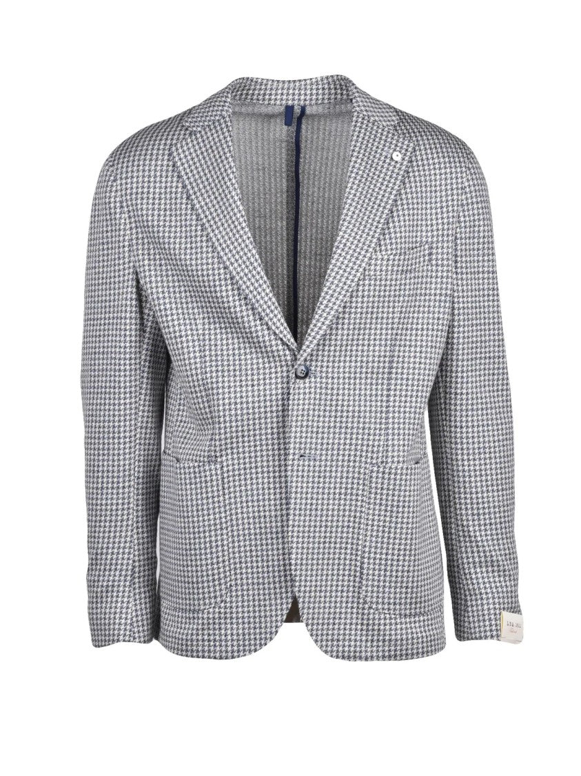 L.B.M. 1911 White-Blue Houndstooth Linen-Cotton Blazer