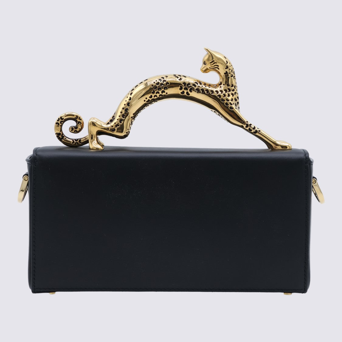 Lanvin Rectangular Black Bag With Leopard Handle And Geometric Clasp